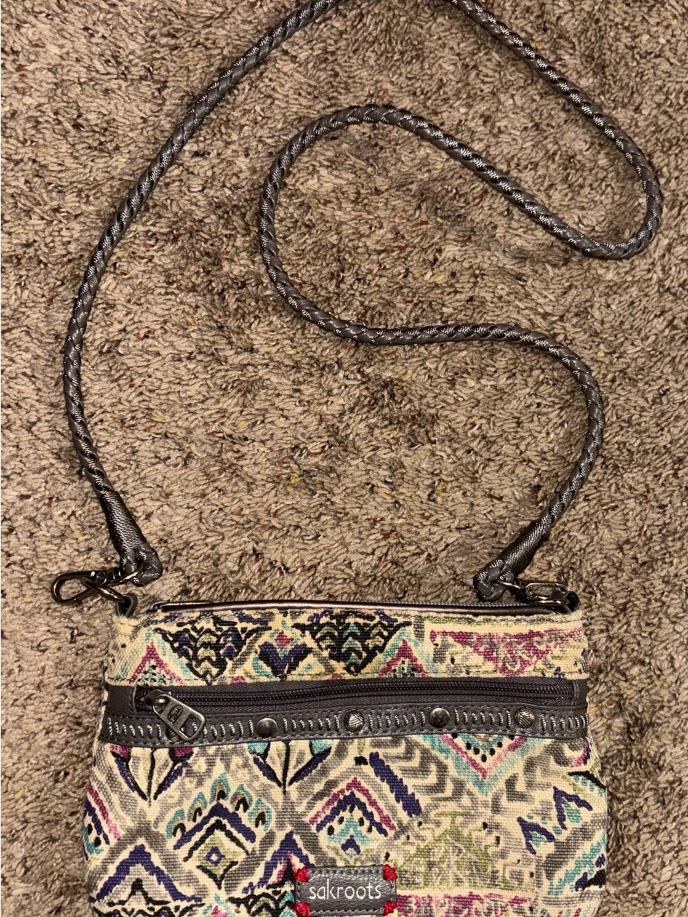 Sakroots Multicolor Tribal Patterned Crossbody Bag - Braided Strap- Like New